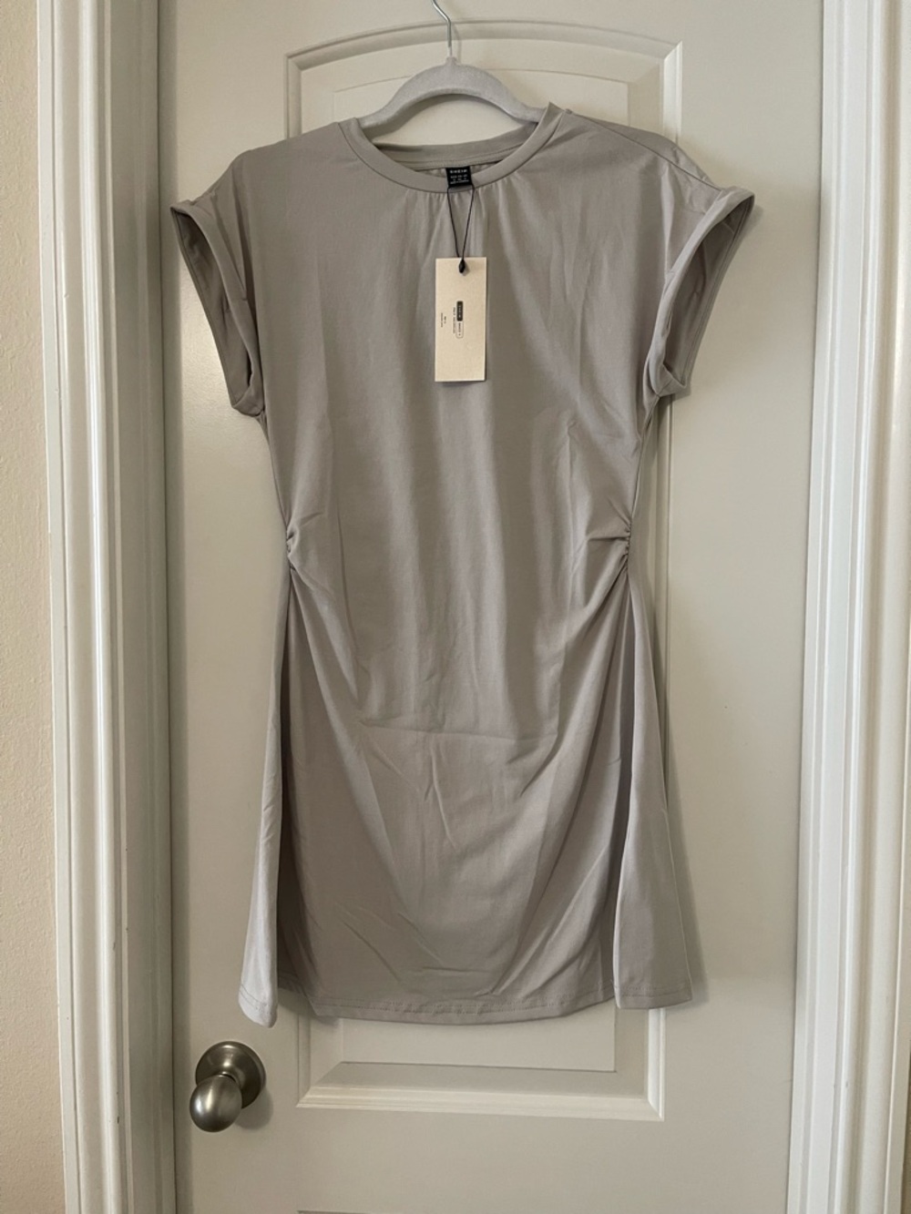 SHEIN Light Gray Short Sleeve Ruched Mini Dress